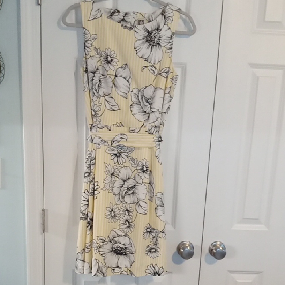 Anne Klein Yellow and Black Floral Midi Dress